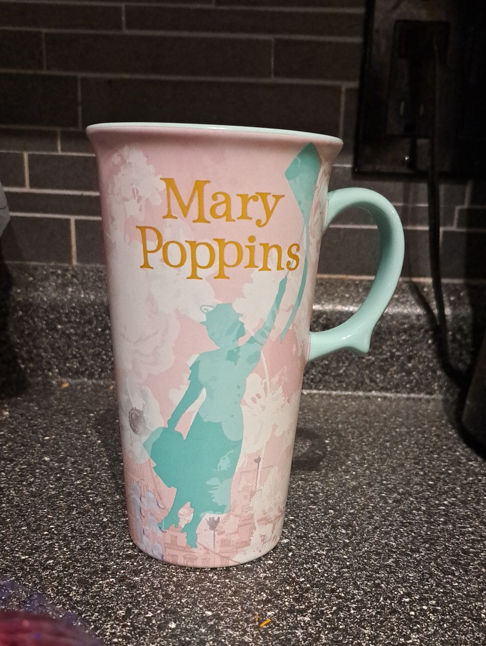 Disney Mary Poppins Pink and Mint Ceramic Mug with Gold Lettering